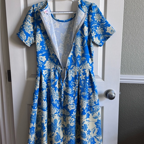 LuLaRoe Amelia Blue and Pale Yellow size Large 14/16 - Picture 4 of 6